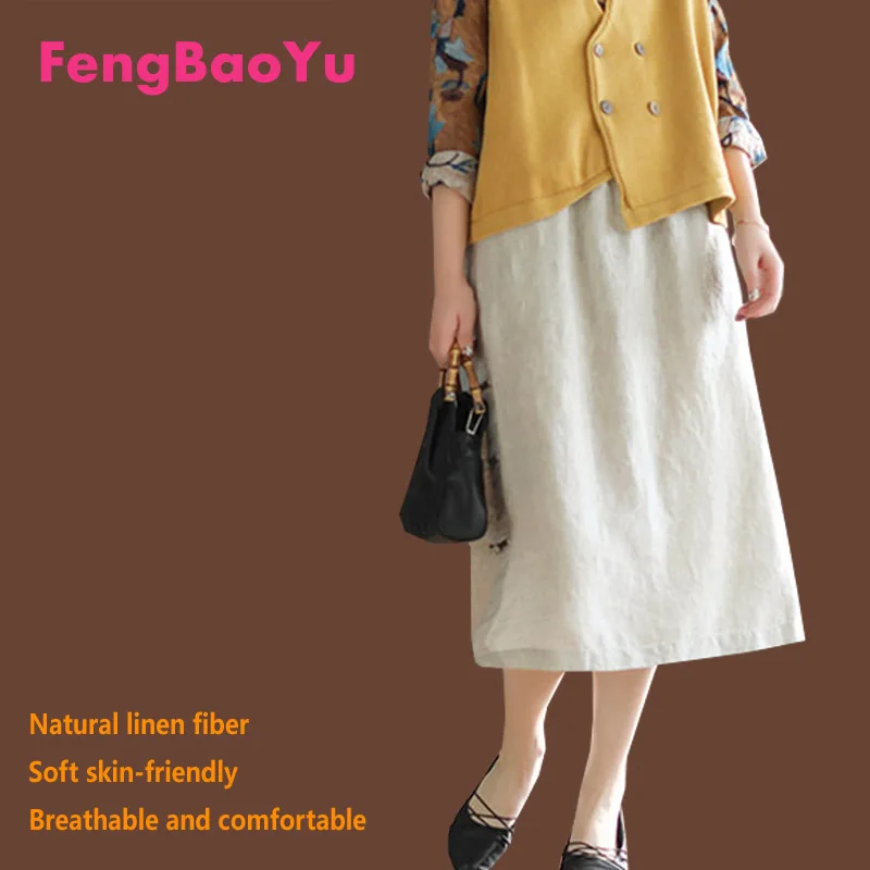 

Женская юбка-трапеция из 100% натурального льна, повседневное и удобное летнее платье с высокой талией, элегантность в стиле ретро и очаровательный стиль