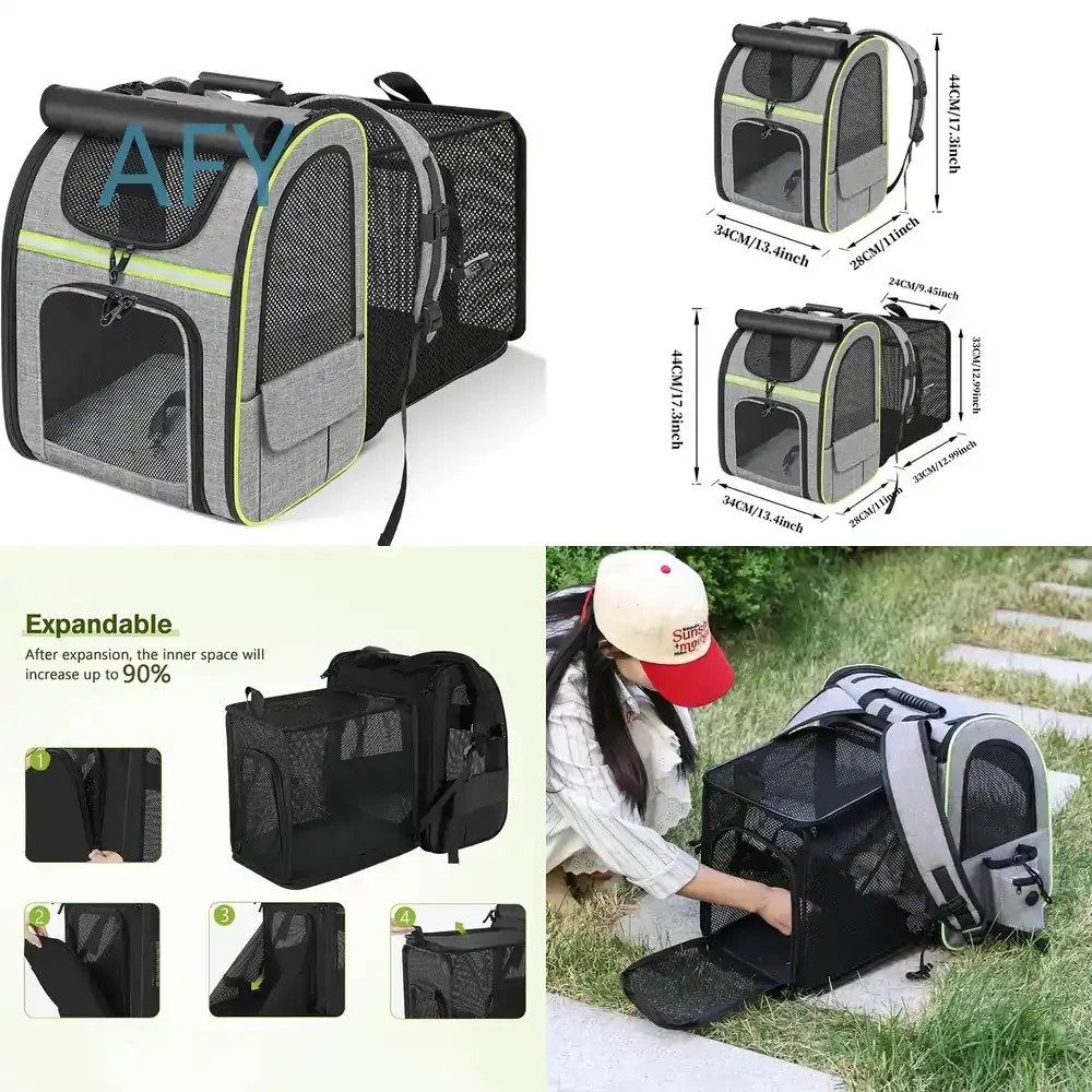 Cat Backpack for Cats Portable Expandable Pet Outing Bag Breathable Collapsible Cat Carrier Double Shoulder Pet Backpack for