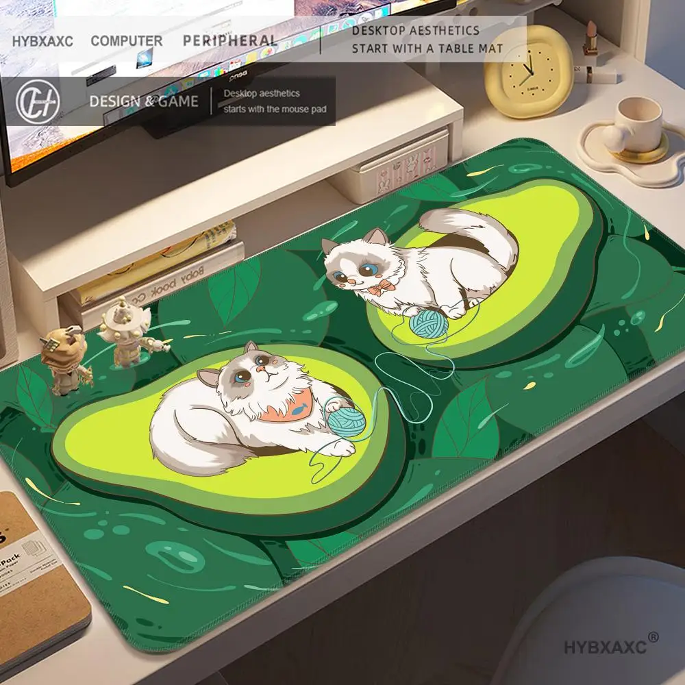 

HYBXAXC Avocado Cat Large Mousepad XXL Cute Mouse Pad Gamer Size For Office Table Mat Kawaii Desk Mat For Teen Girls For Bedroom