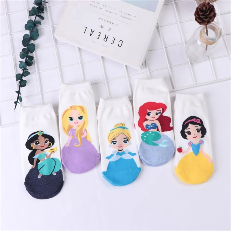 Summer New Baby Girl's Socks Cotton Cartoon Disney Princess Socks For Girl White Snow Anna  Non-slip Breathable Short Socks