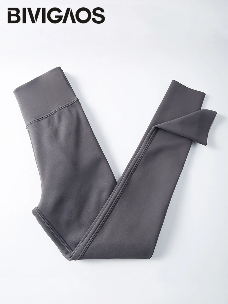 BIVIGAOS 가을 겨울 눈송이 벨벳 따뜻한 샤크스킨 레깅스 여성 두꺼운 타이트 핏 그리드 플리스 슬림 캐주얼 스포츠 레깅스