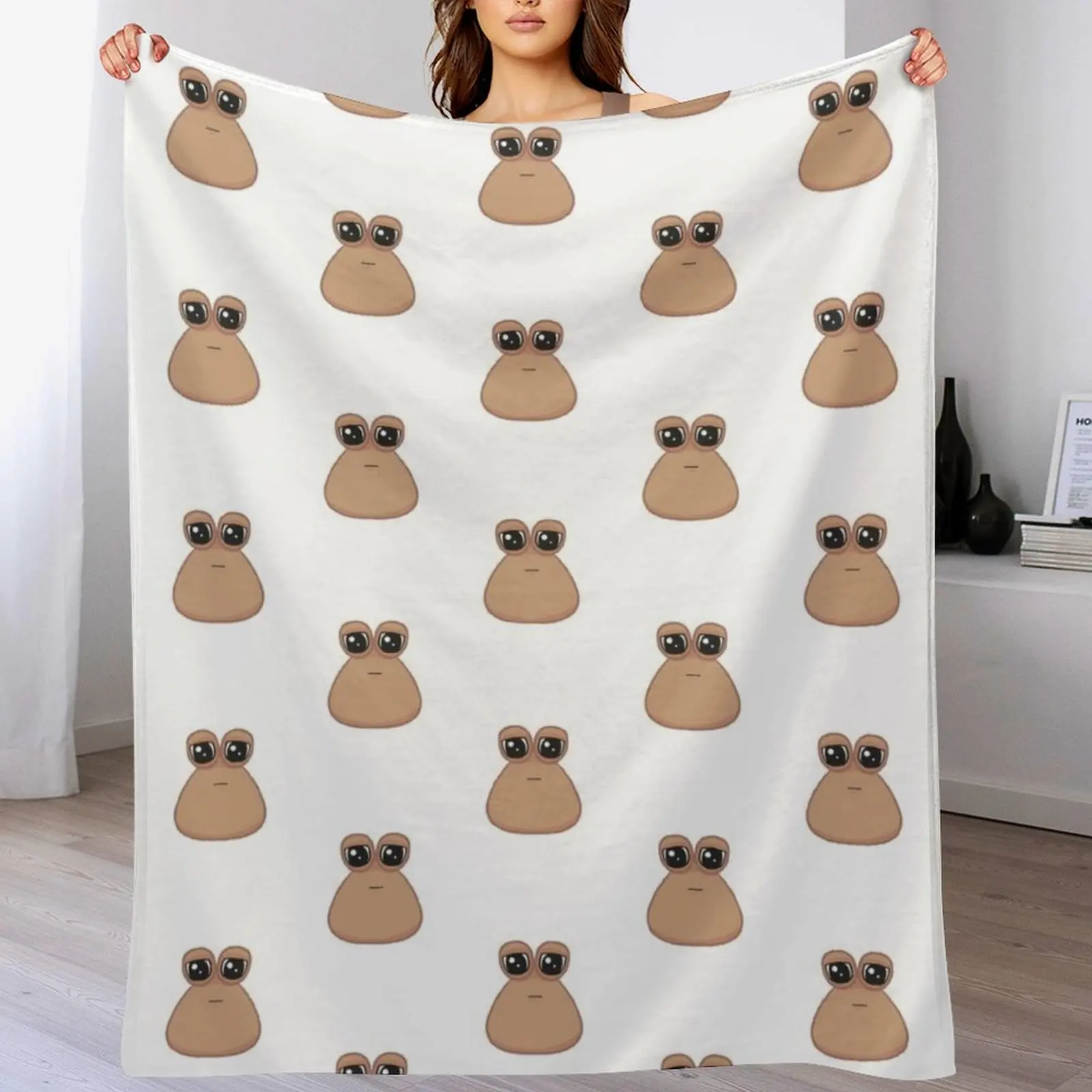 

Sad cute little cursed Pou Throw Blanket Modern Design Soft Blanket for Home Decor
