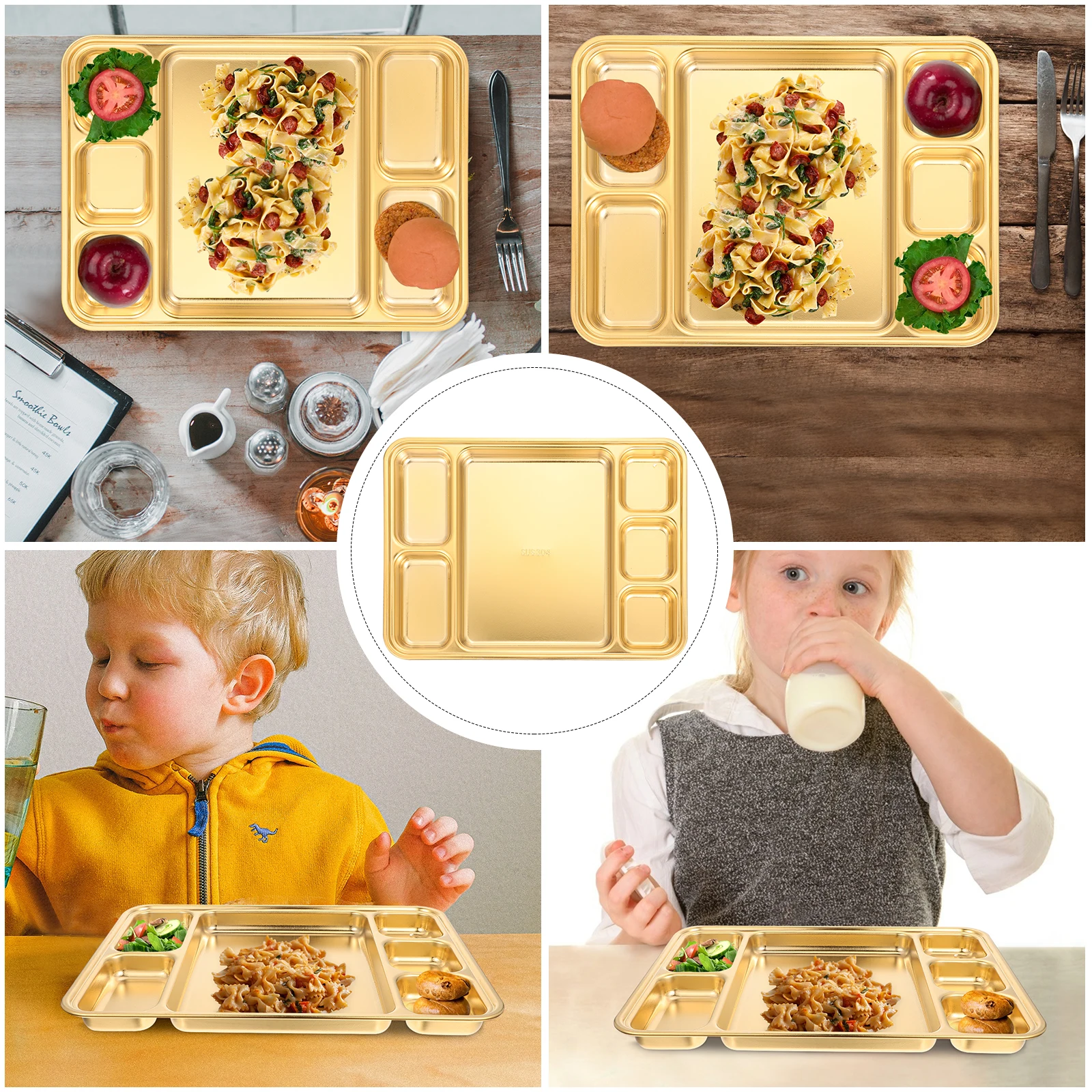 

1pc Stainless Steel Divided With Multiple Compartments For Meal Prep Food Storage Bento Style Serving Dish Breakfast Plate