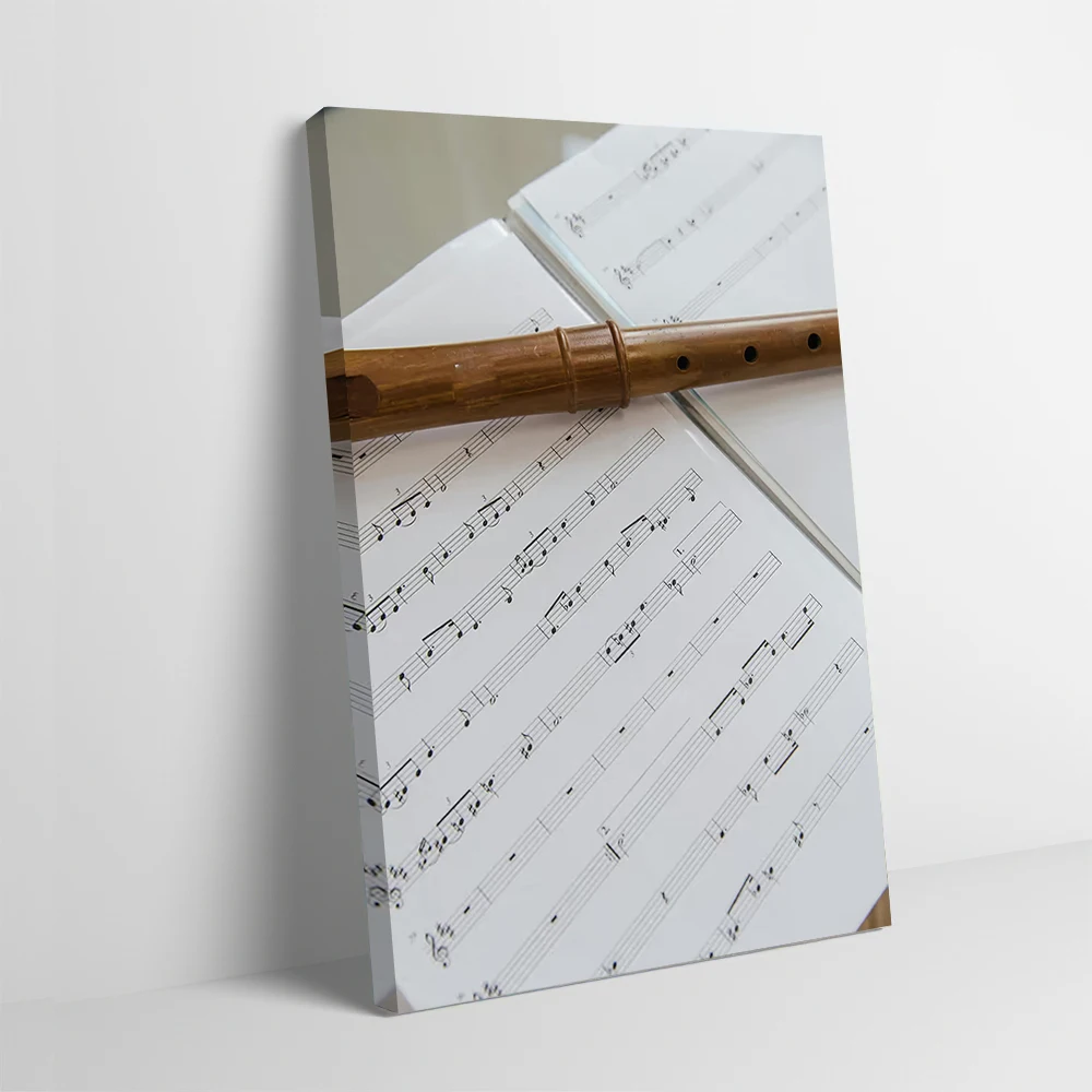 Wooden Flute on Sheet Music Printed Poster Customizable Pictures Wall Art Canvas Painting Gift for Bedroom Decorations Wand Deko