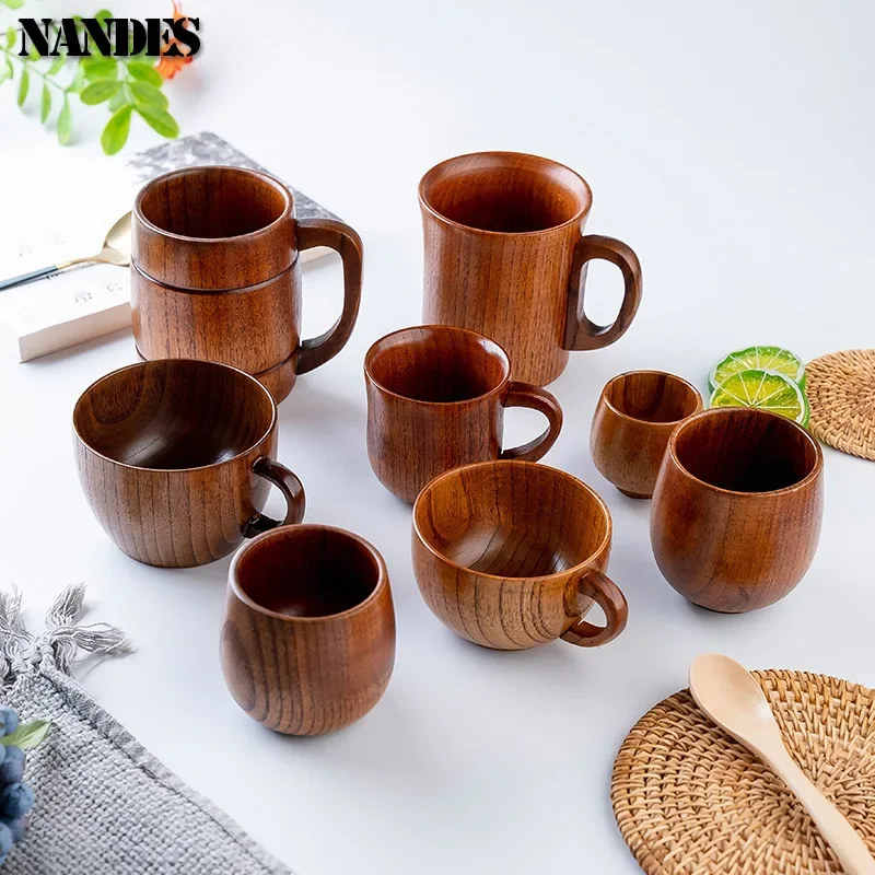 Retro Natural Wooden Big Belly Cups Japan Style Milk Water Cup Coffee Beer Tea Mug Handmade Natural Kitchen Bar Drinkware Cups