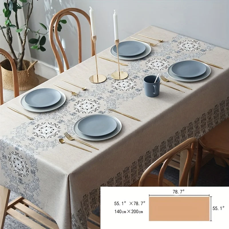 Elegant Waterproof Tablecloth for Dining Room Setting Lace Pattern Linen Table Cover for Home Decor
