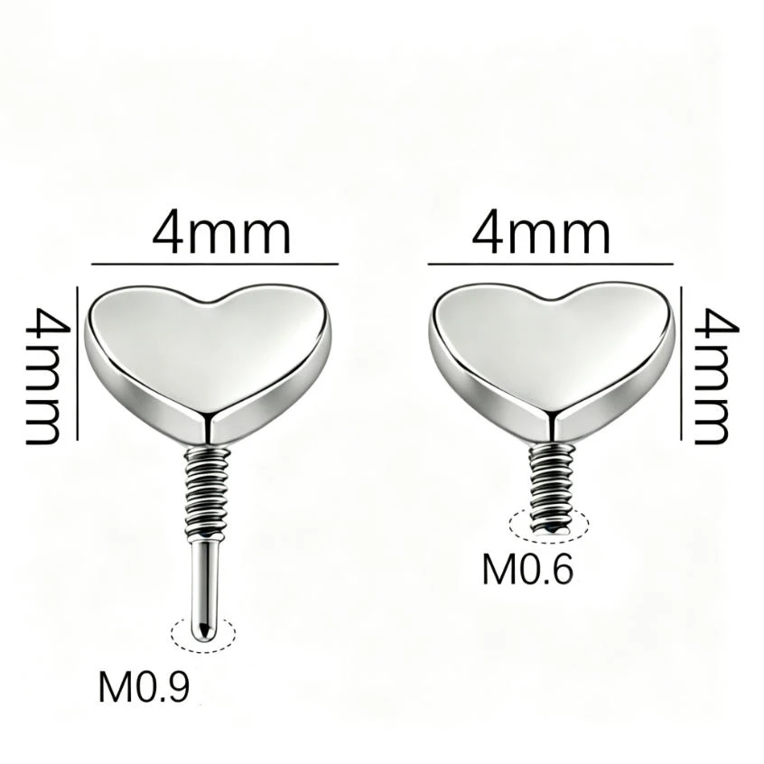 10Pcs G23 Titanium Heart Top Internally Threaded Piercing Charms M0.6/M0.9 DIY Earrings Jewelry Accessories Wholesale