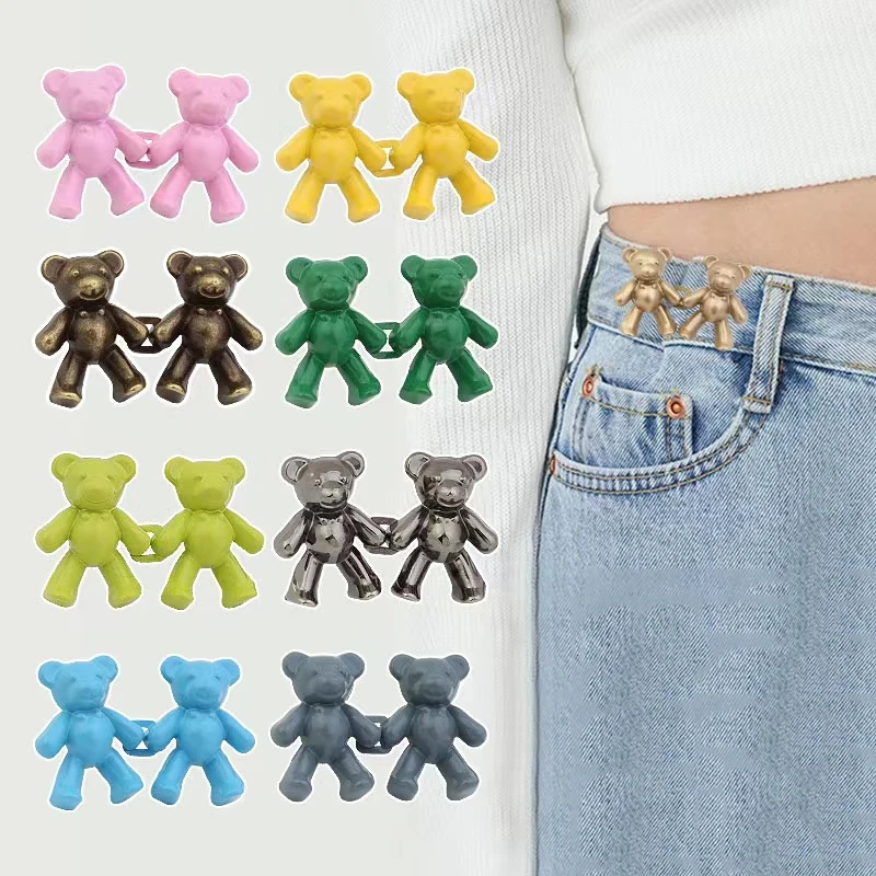 2pcs Adjustable Cute Bear Waist Buckle Extender Set Jeans Extender Waist Extender Button for Pants Adjustable Jean Button Fit In