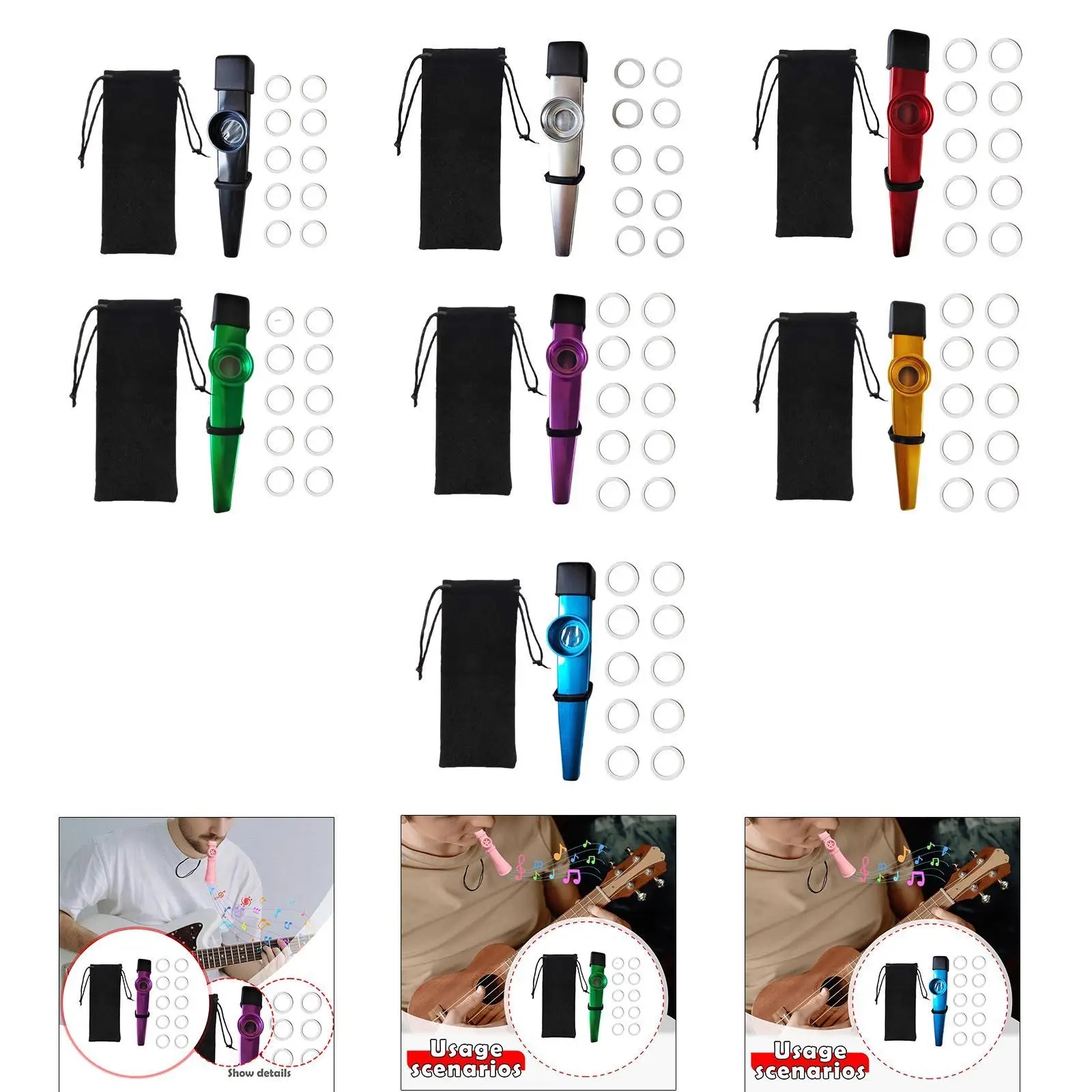 Aluminum Kazoo Flute Music Toy with Storage Bag and Diaphragms for Kids Creative Development