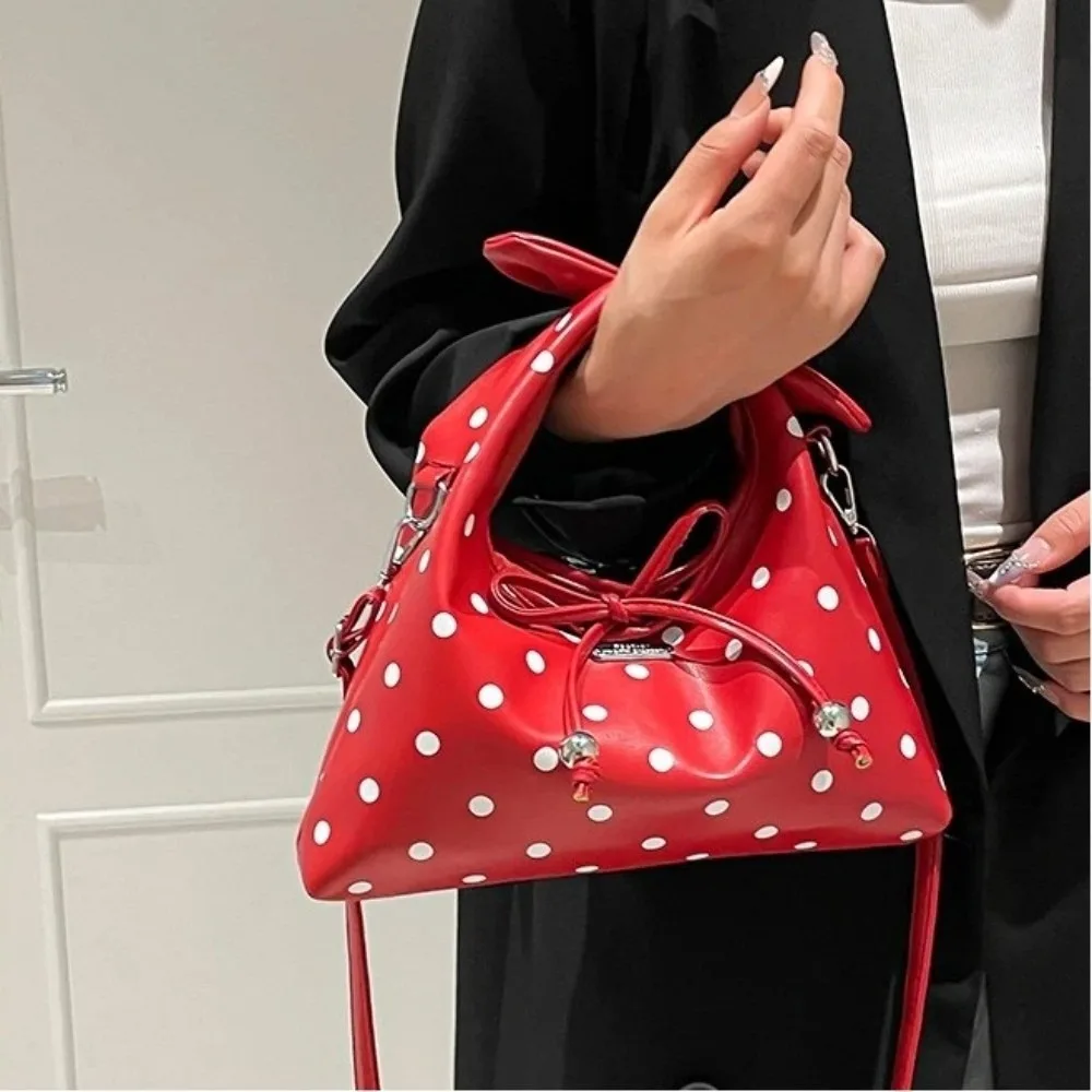 

Fashion Polka Dot Shoulder Bag PU Leather Bow Tie Rope Polka Dot Handbag Hand-held Crossbody Bag Women