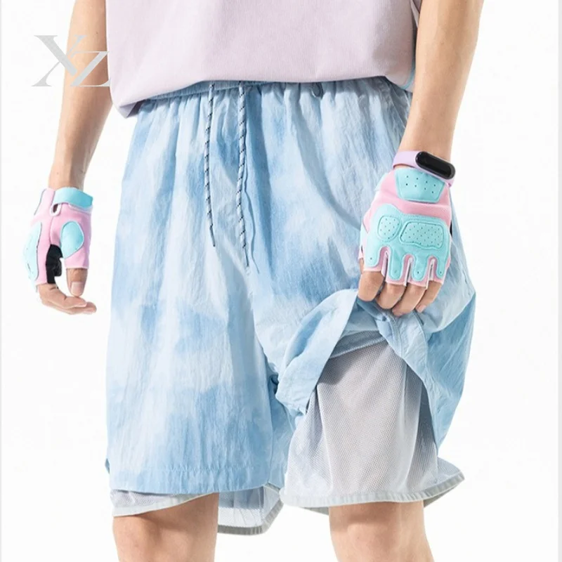 Opening Sale |Men's Tie Dye Quick Dry Athletic Shorts, Mesh Lined Lightweight Running Shorts, Elastic Waist Drawstring Sports Sh