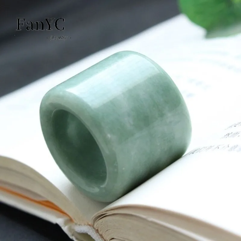 Natural Antique-Style Dry Green Qingtan Jade Medicine King Stone Thumb Ring Exquisite Fashionable for Men and Women Gift