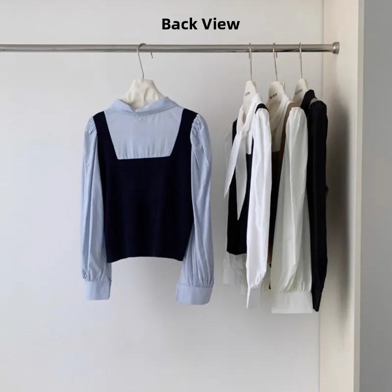 Design Sensation Kaninchen Ohr Fliege Gestrickte Patchwork Lange Sve frauen irt Herbst Vielseitig Bogen Top Koreanische Sle Lose fit