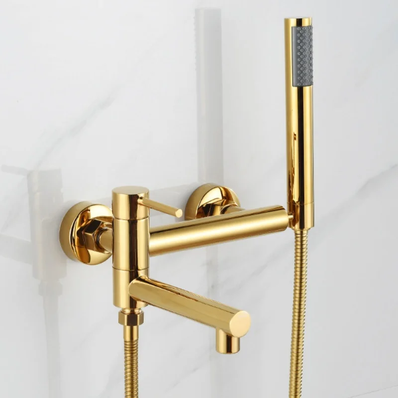 

Bathroom Bathtub Shower Faucet with Swivel Tub Spout and Handhold Shower Brass Wall Mounted Hot Cold Water Mixer Bath Tap