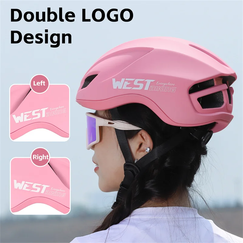 WEST BIKING Pink Ultralight Pneumatic Bike Helmet Integrated Molding Cycling Helmet Women Sports Safety Cap With LED Lights