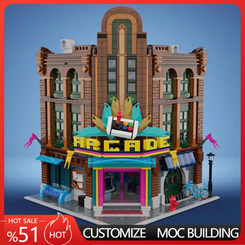 3345Parts Retro Game Arcade Shop Modular City Street View Custom Building Blocks Model Collection Gift For Adult Building Fans