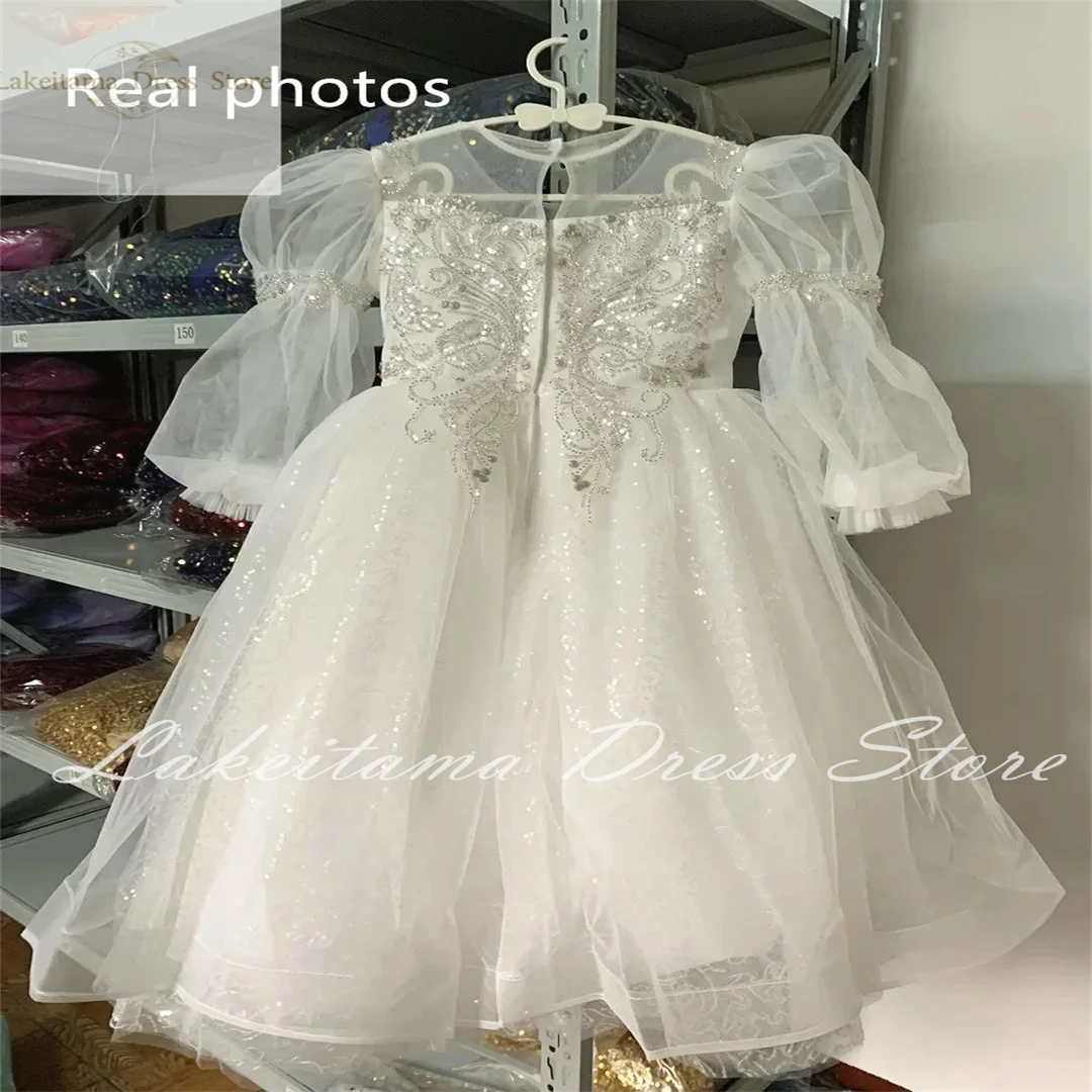 New Year Party Flower Girls Dress for Wedding Evening white Children Princess Pageant Long Gown Kids Dresses for Girls Clothes