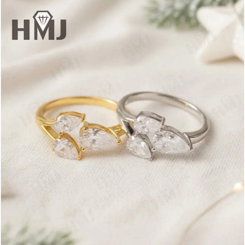 

Кольцо HMJ с 2CT D Цвет VVS1 Три грушевидной огранки Муассанит Бриллиант S925 Кольцо из белого желтого золота для женщин и мужчин Ежедневные подвески Ювелирные изделия