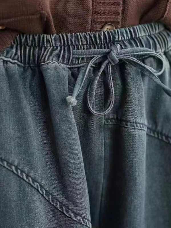 Pantalon sarouel rétro fait à la main pour femmes, taille élastique, amincissant, décontracté, en coton, taille haute, coupe ample, été 2025