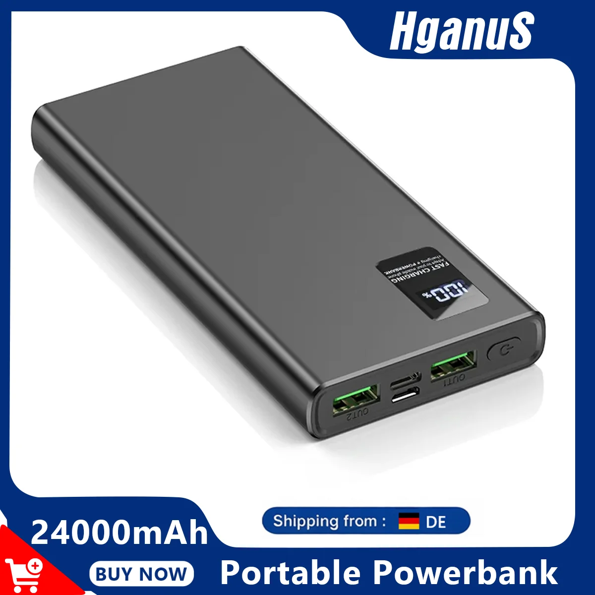 Hganus Tragbare Schlanke Powerbank 20000mAh 10000mAh 24000mAh QC PD3.0 22,5W Schnellladung Typ C USB C Ausgang PD20 Typ C Eingang Zusatzakku Powerbank für Telefon Xiaomi Huawei 18 17