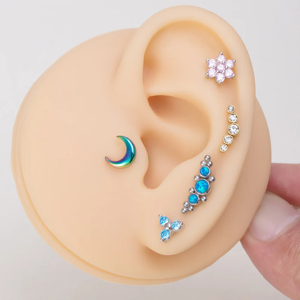 1pc Zircon Labret Studs 16G Flower Moon Lip Monroe Piercing Internally Threaded Steel Medusa Ring Helix Cartilage Tragus Earring