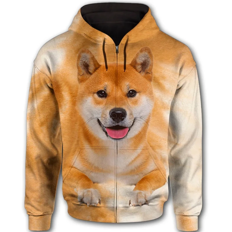 3D Printed Men Zip Up Hoodies New Shiba Inu Bulldog Dogs Series Pattern Printed Sweatshirt Y2K Casual Oversize Men Kids Coats