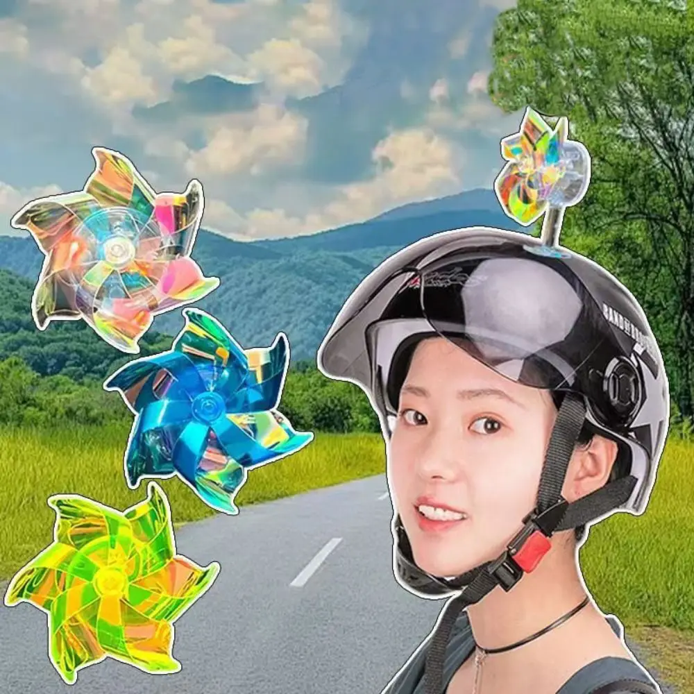 

Plastic Motorcycle Handlebar Windmill Wind Powered Self-Adhesive Bicycle Helmet Decorations Rotating Colorful