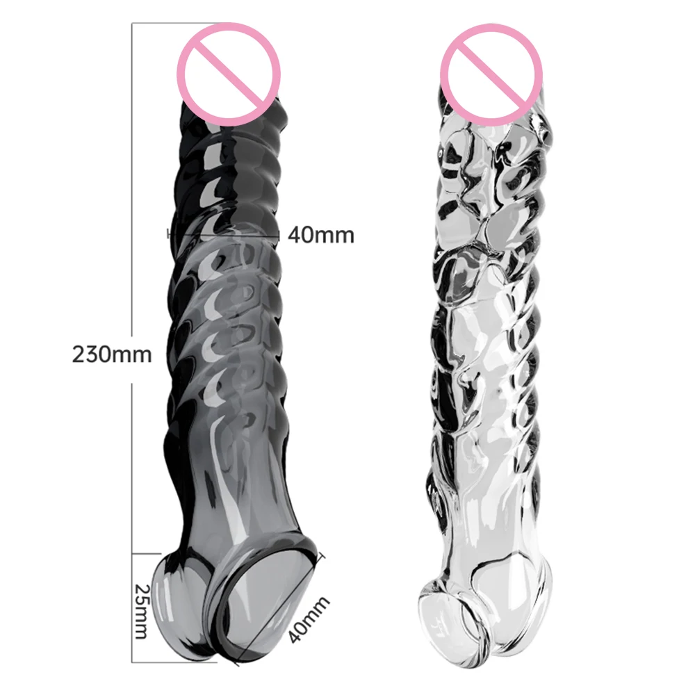 Penis Extension Sleeve Vibrator Extender 8cm Reusable Condoms Soft Delay Ejaculation Dick Sleeve Adult Sex Toys for Men