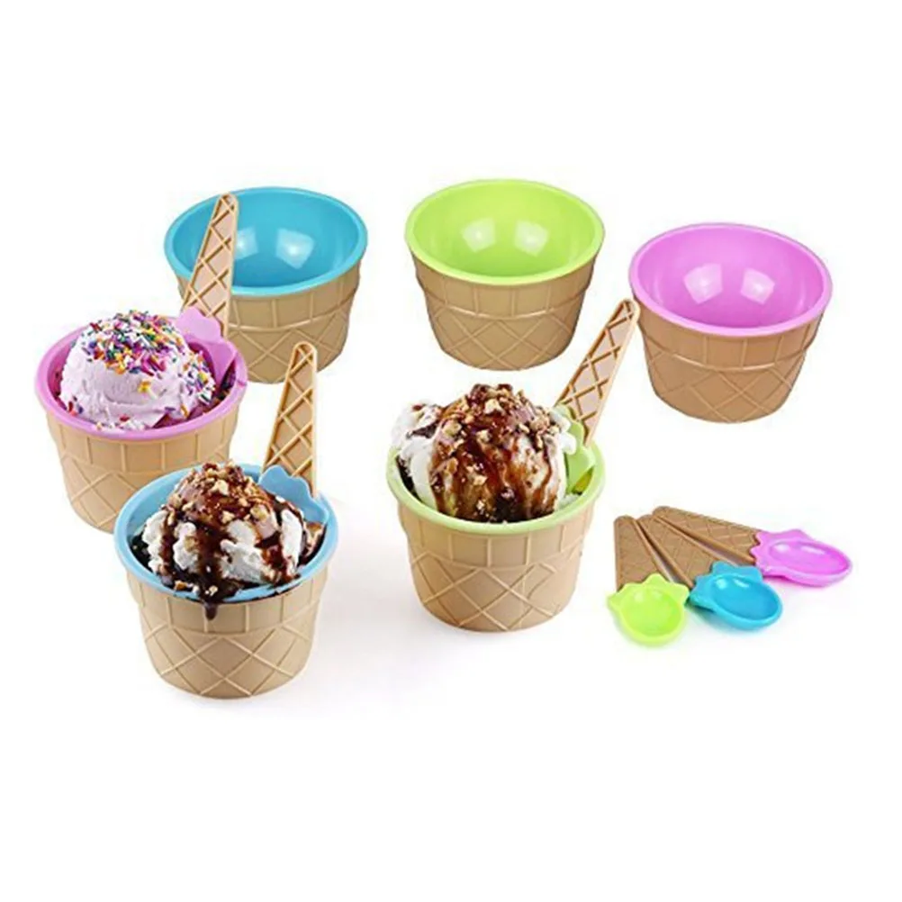 

1pc Ice Cream Bowl Set Mixing Bowls Spoons Colorful Sundae Cups Plastic Dessert Yogurt Kitchen Barware