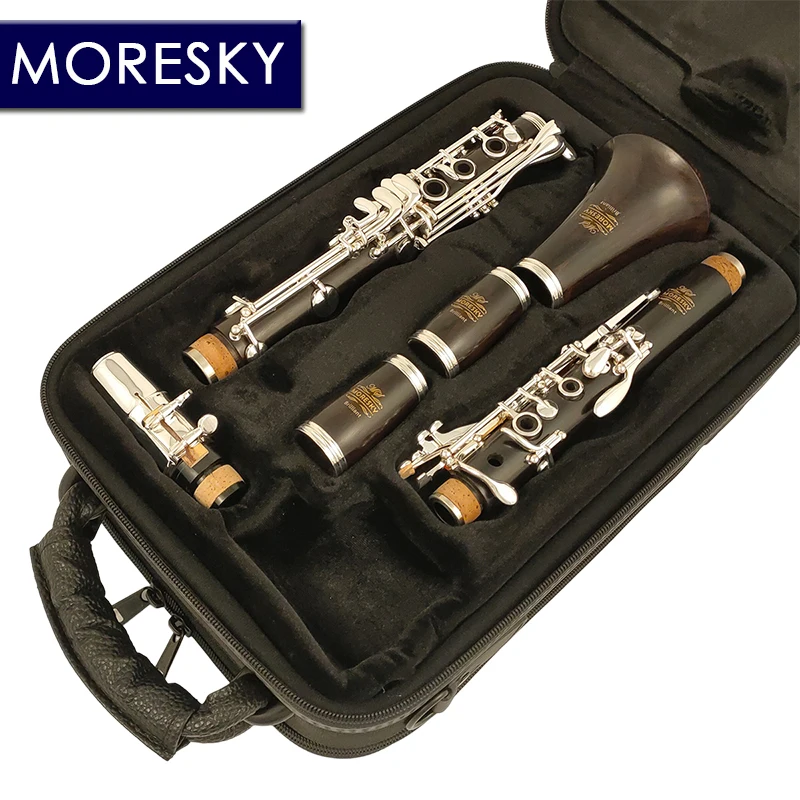 MORESKY Ebony Wood/Grenadilla Professional Clarinet Bb Silver Plated 19 Keys Sib Klarnet Brilliant