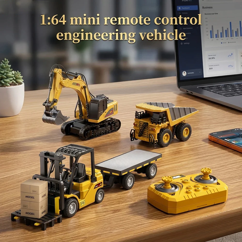 Bluetooth Remote Control Crane And Forklift Two-in-One Desktop Mini Alloy Toy Car Model With Trailer Christmas Gift In Color Box