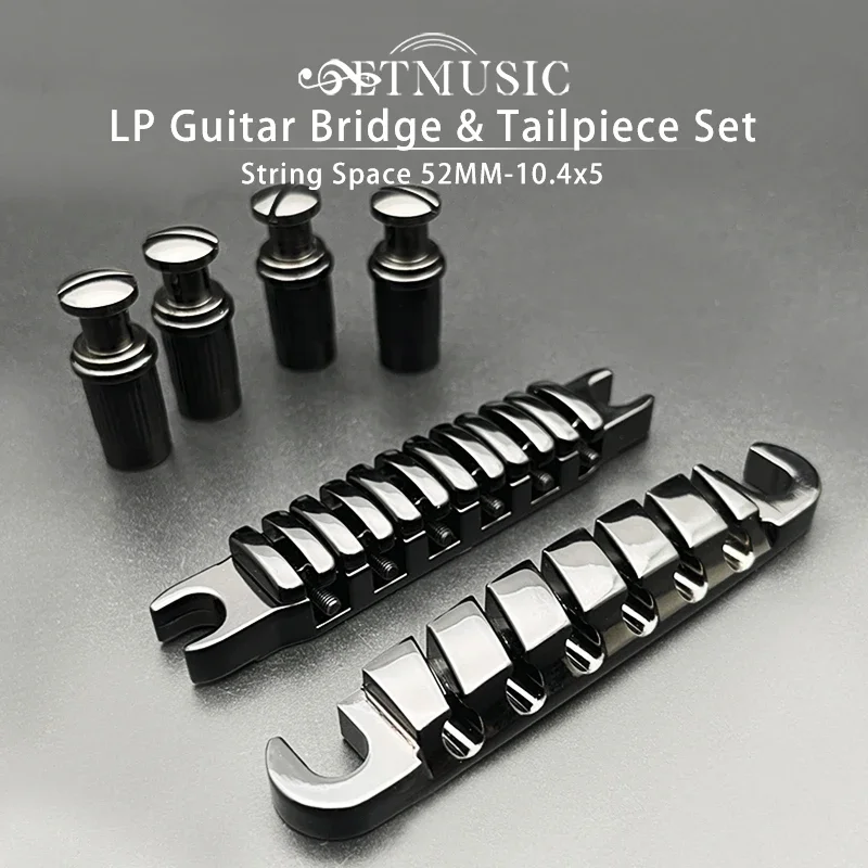 

Bridge & Tailpiece for LP Style Guitar String Space 52MM-10.4x5 Top Hanging String Individual Saddle Black/Gold/Chrome