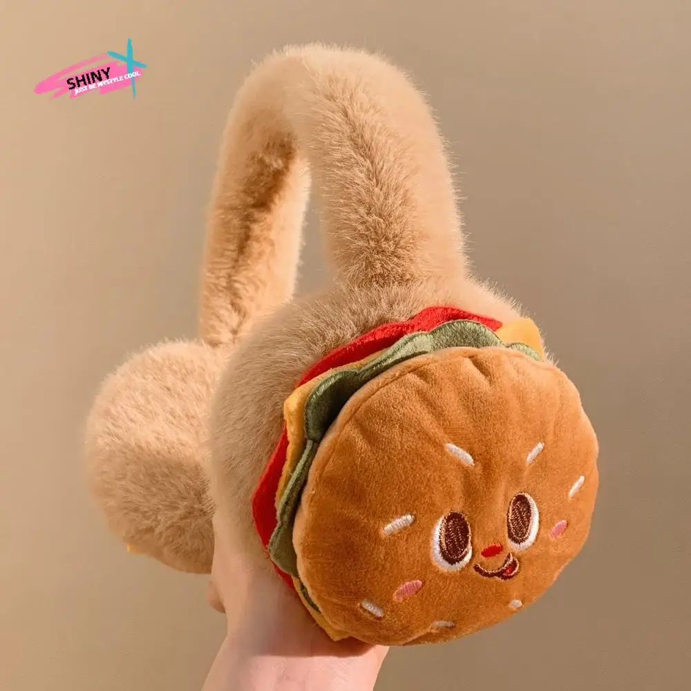 

Теплые мягкие грелки для ушей в виде гамбургера, утолщенные плюшевые плюшевые забавные чехлы для ушей, ветрозащитные складные наушники для защиты от холода, езда