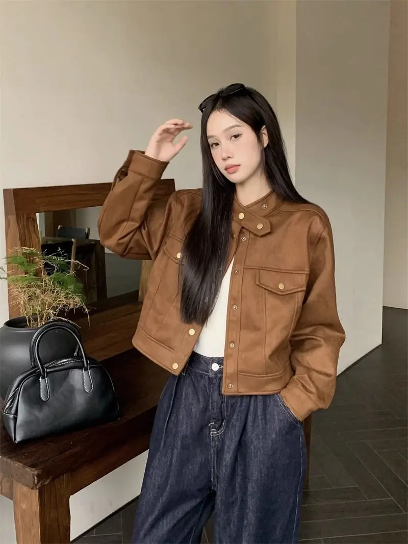 Autumn New Womens Suede Jacket Short Coat