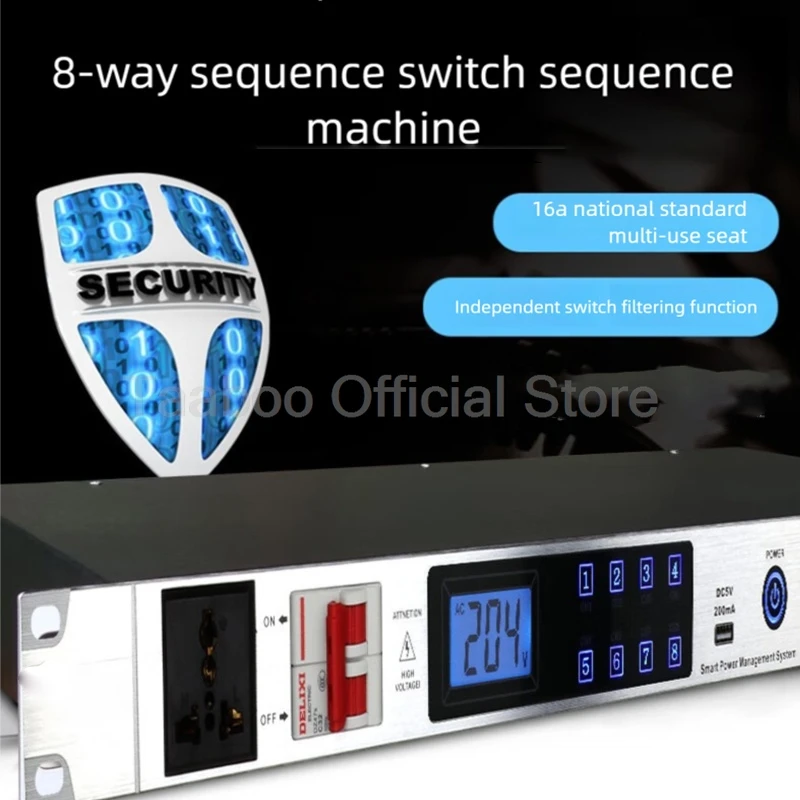 220V 7000W Power Sequencer 8 Channel Audio Power Manager LED Voltage Display Stage Power Distribution For Studio Sound System