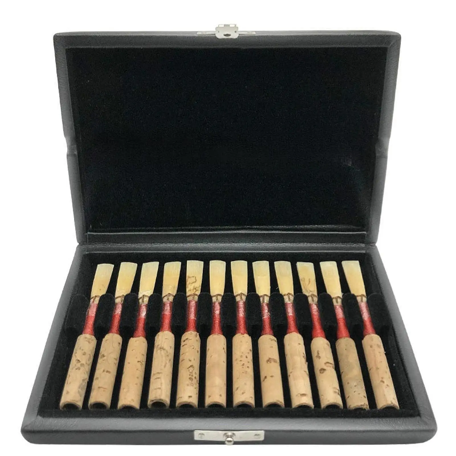 

Black Oboe Reeds Storage Case 12 Slot PU Leather and Wood Portable Holder Box for Wind Instrument Reeds Protection