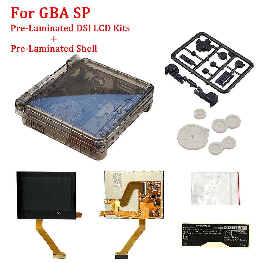 Real Physical Dot By Dot Pre-Laminated DSI V3 LCD Screen Kits For GBA SP High Brightness Screen With Pre-Laminated Housing Shell