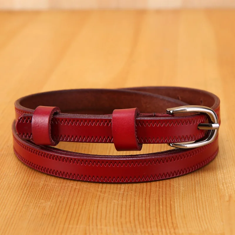 Genuine Leather New Thin Belt Female Cowhide Leather Versatile Fashion Casual Accessories Solid Colour Students with Jeans