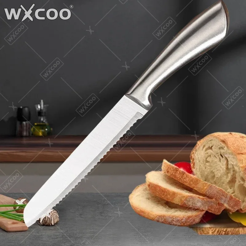 WXCOO Allsteel Serrated Bread Knife 8 Inches Stainless Steel Baking Pastry Cheese Cake Toast Slicing Bread Cutting Tools