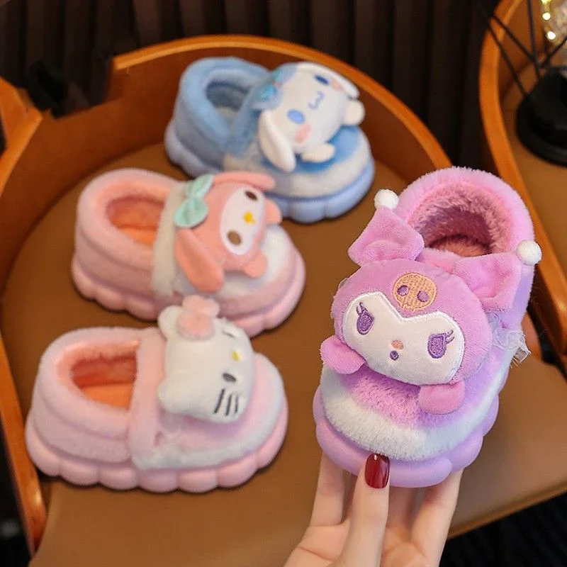 

Sanrio Kawaii Hello Kitty Cotton Slippers Cinnamoroll Kids Cartoon Cute Home Non-slip Water Proof Plus Velvet Warm Fur Slippers