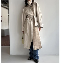 New Winter Fake Two-piece Windbreaker for Women Mid-length Belt Buttoned Double Collar Coat for Women