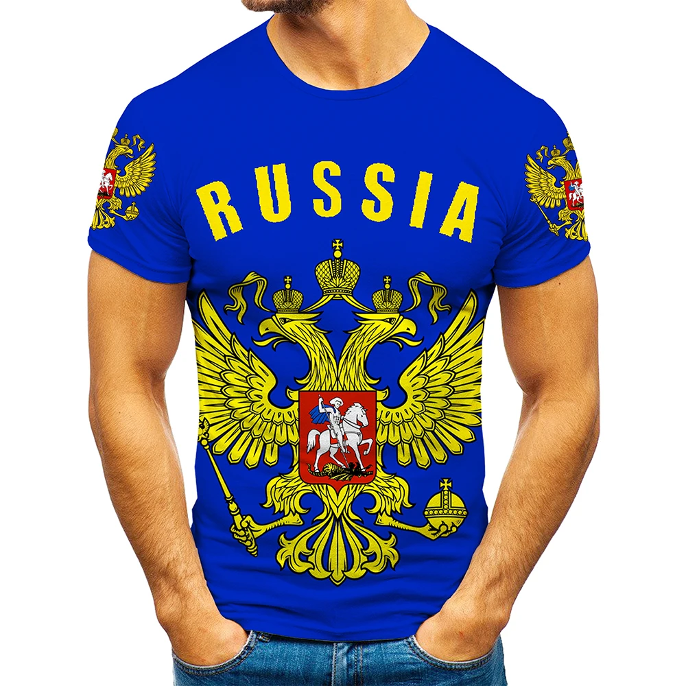 Russian Tee Tops Men  3D Russia Flag Eagle Print Summer Casual T-shirt Unisex Hip Hop Punk Rock Tee Shirt Plus Sizes