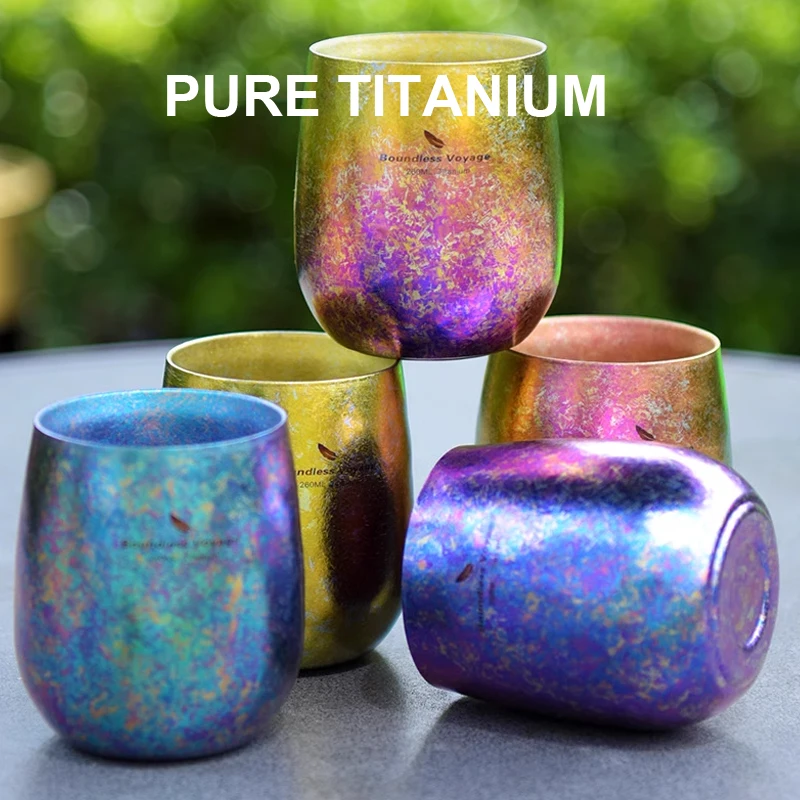 Pure Titanium Double-Layer Heat-Resistant Colored Titanium Tea Cup,Ultra Lightweight Healthy Outdoor Camping Travel Coffee Cup