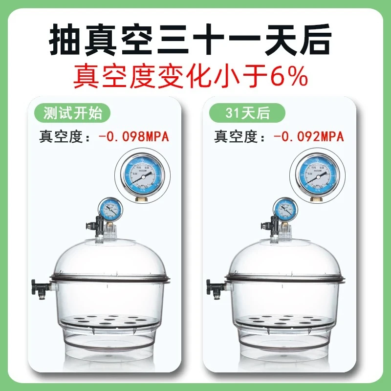 Laboratory Plastic Vacuum Dryer 150/250mm Double Valve with Pressure Gauge Polycarbonate