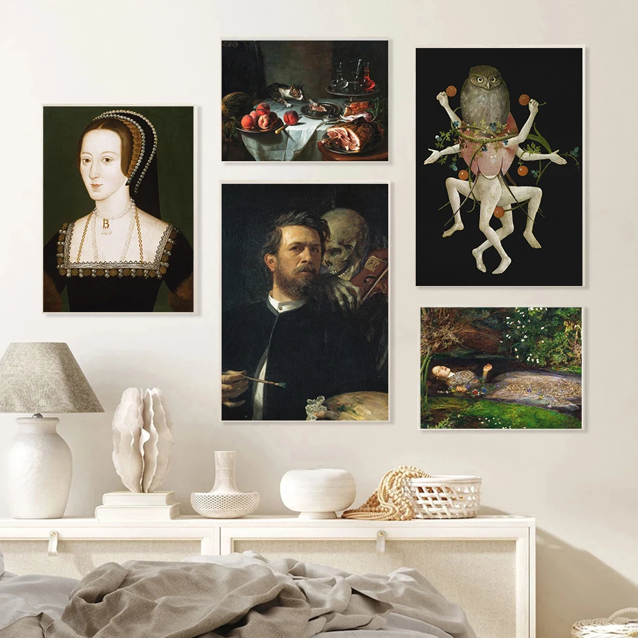 Classic Goddess Pre Raphaelite Museum Still Life Posters Cat Stealing Food Prints Canvas Painting Wall Pictures Home Room Decor
