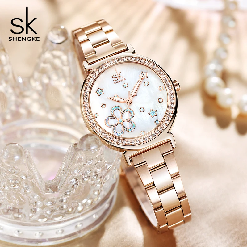 Shengke Fashion Women Watch Top Brand Rose Gold Stainsteel S Waterproof Date Quartz Ladies Watch Luxury High Quality Clock Gifts