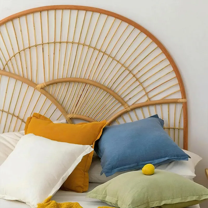 wood B & B model room background decoration Indonesian real vine ins style natural rattan bed backrest