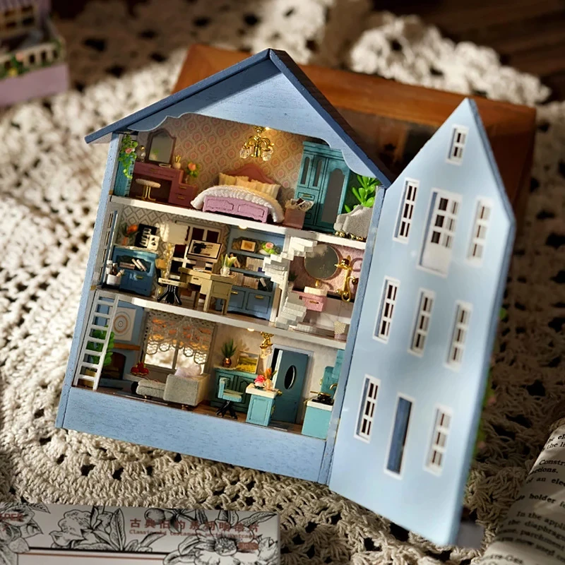 DIY Mini Wooden Dollhouse With Furniture Light Assembly Model Villa Architecture Kit Handmade 3D Puzzle DIY Doll House Toy Gifts