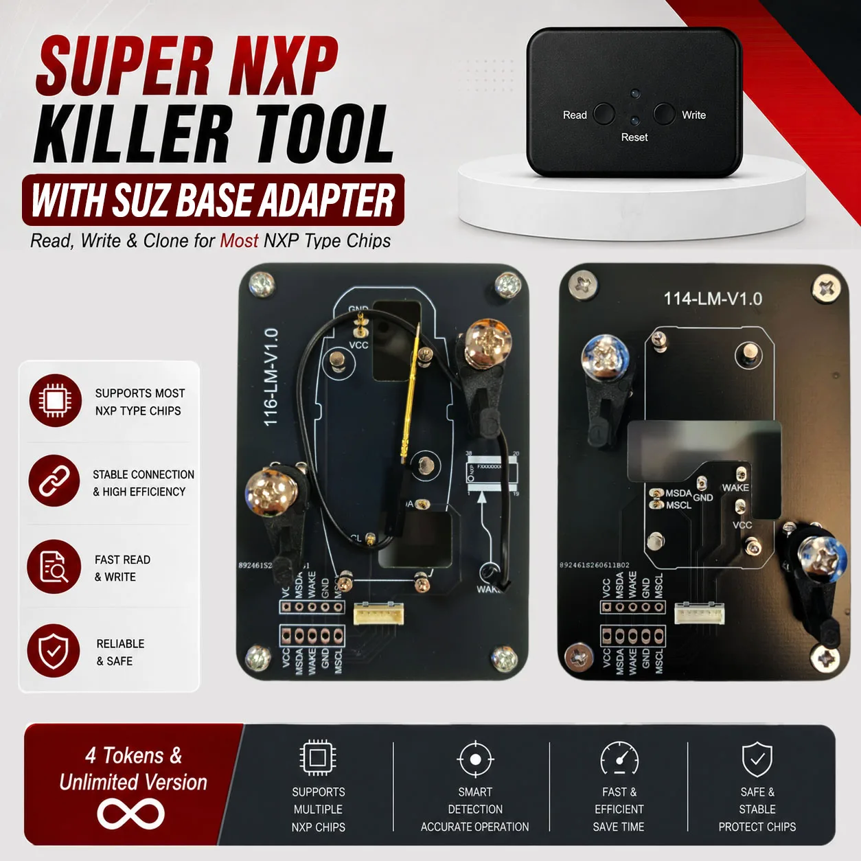 For Suz Key All NXP Smart Keys Clones 4 Tokens &  Unlimited Version Super NXP Killer Read Copy Device With Adapter Base
