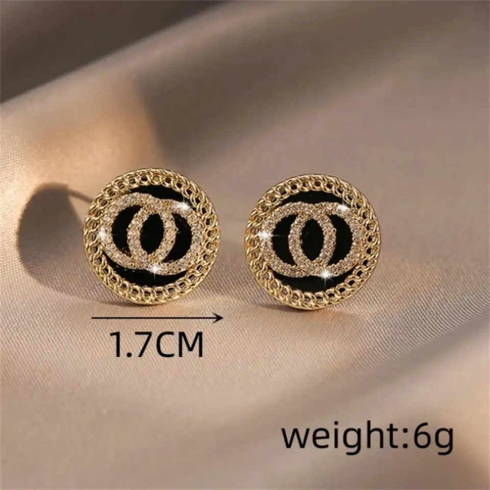 RAKOL Black Enamel Crystal Double Round Circles Stud Earring For Women Korean Style Sweet Simple Jewelry Brincos Wholesale Gift